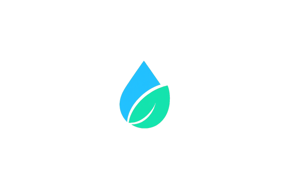 Logo with a blue and green droplet shape on a white background